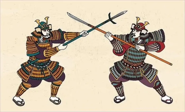 Framed Print : Two Japanese samurai in amour fighting through sword Framed Print : Two Japanese samurai in amour fighting through sword