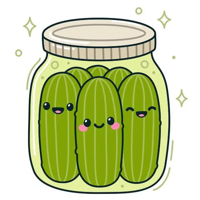 Framed Print : Jar of dill pickles with kawaii smiling faces, cute hand drawn cartoon style. Vector illustration Framed Print : Jar of dill pickles with kawaii smiling faces, cute hand drawn cartoon style. Vector illustration