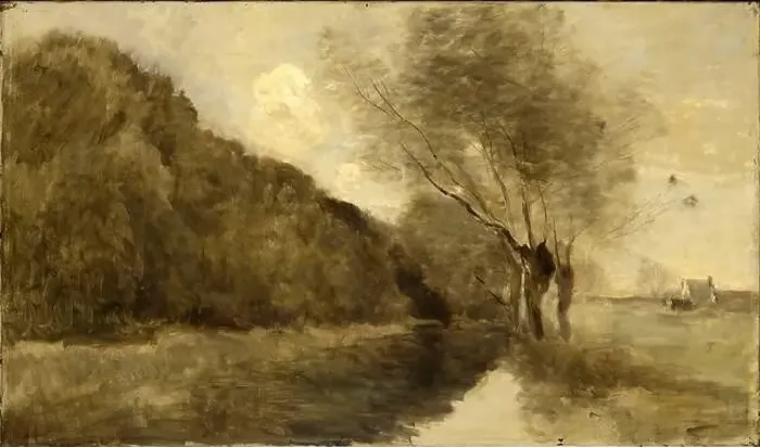 Framed Print : Jean-Baptiste-Camille Corot - Landscape with a Stream and Willows near Gisors Framed Print : Jean-Baptiste-Camille Corot - Landscape with a Stream and Willows near Gisors