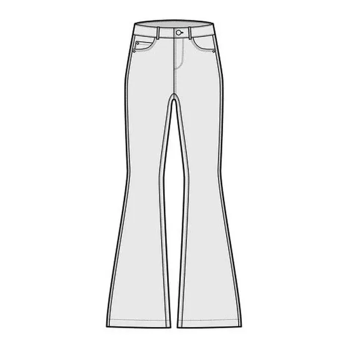 Framed Print : Jeans flared bottom Denim pants technical fashion illustration with full length Framed Print : Jeans flared bottom Denim pants technical fashion illustration with full length