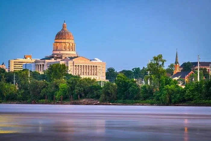 Framed Print : Jefferson City, Missouri, USA downtown view on the Missouri River with the State Capitol at dusk Framed Print : Jefferson City, Missouri, USA downtown view on the Missouri River with the State Capitol at dusk
