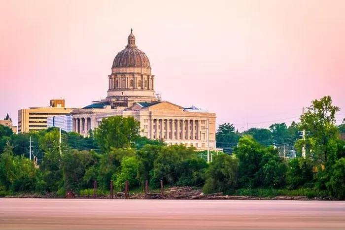 Framed Print : Jefferson City, Missouri, USA downtown view on the Missouri River with the State Capitol at dusk Framed Print : Jefferson City, Missouri, USA downtown view on the Missouri River with the State Capitol at dusk