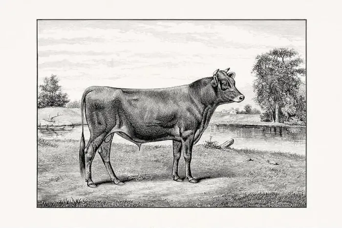 Framed Print : Jersey Cattle. Antique cattle illustration of a bull from an 1887 livestock book Framed Print : Jersey Cattle. Antique cattle illustration of a bull from an 1887 livestock book