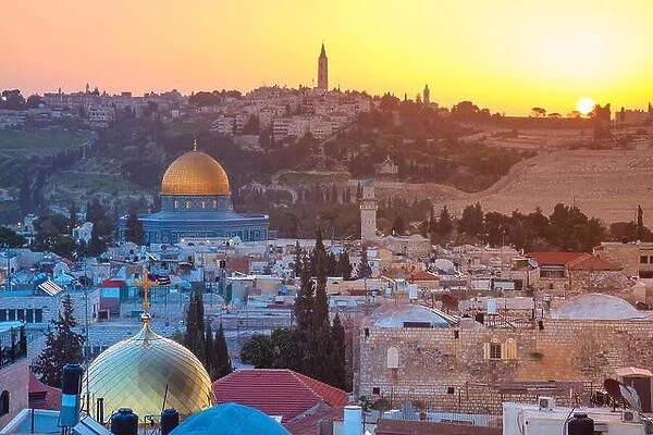 Jerusalem. Cityscape image of Jerusalem, Israel with Dome of the Rock at sunrise