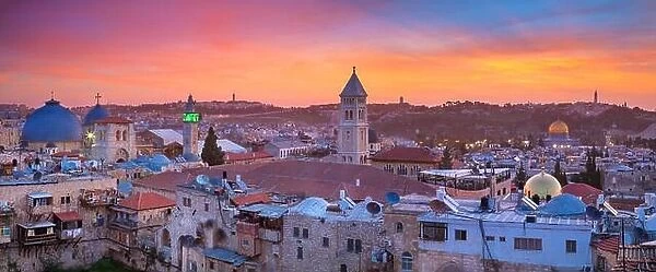 Jerusalem. Panoramic cityscape image of old town of Jerusalem, Israel at sunrise