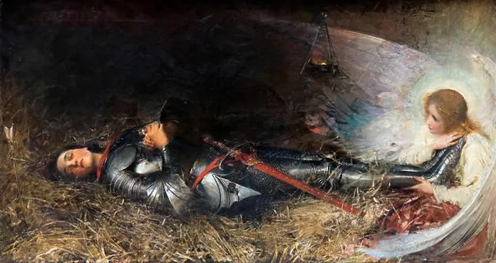 Framed Print : Joan of Arc (Jeanne d'Arc: c.1412-1431). The Sleep of Joan of Arc by George William Joy (1844-1925), oil on canvas, 1895 Framed Print : Joan of Arc (Jeanne d'Arc: c.1412-1431). The Sleep of Joan of Arc by George William Joy (1844-1925), oil on canvas, 1895