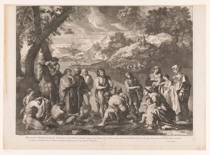 Framed Print : Johannes de Baptist at the Jordaan, Benoît Audran (I) (Attributed to), After Nicolas Poussin Framed Print : Johannes de Baptist at the Jordaan, Benoît Audran (I) (Attributed to), After Nicolas Poussin