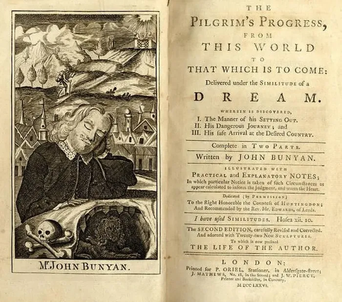 Framed Print : John Bunyan - title page of the English writers book The Pilgrims Progress (1776) Framed Print : John Bunyan - title page of the English writers book The Pilgrims Progress (1776)