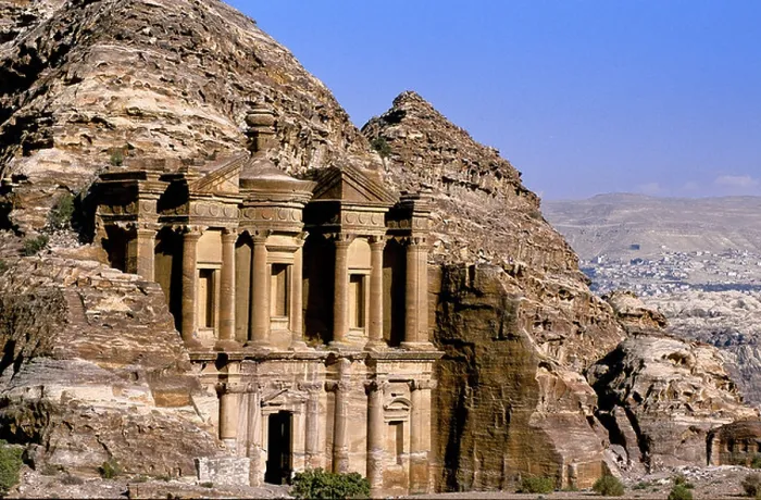 Framed Print : Jordan, Nabatean archeological site of Petra, the monastery, troglodyte temple carved in the rock cliff Framed Print : Jordan, Nabatean archeological site of Petra, the monastery, troglodyte temple carved in the rock cliff