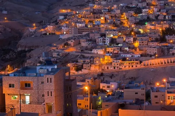 Framed Print : Jordan, Petra-Wadi Musa, elevated view of the new town of Wadi Musa, evening Framed Print : Jordan, Petra-Wadi Musa, elevated view of the new town of Wadi Musa, evening