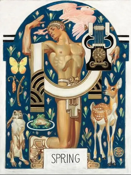 Framed Print : Joseph Christian Leyendecker (1874-1951) Spring - Apollo and Animals, 1929 Framed Print : Joseph Christian Leyendecker (1874-1951) Spring - Apollo and Animals, 1929