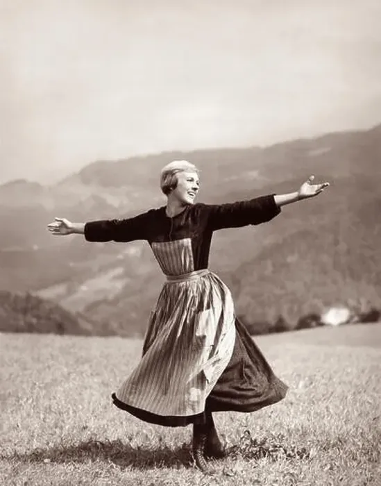 Framed Print : Julie Andrews twirling and singing on a mountaintop meadow in the 1965 Academy Award winning movie, The Sound of Music Framed Print : Julie Andrews twirling and singing on a mountaintop meadow in the 1965 Academy Award winning movie, The Sound of Music