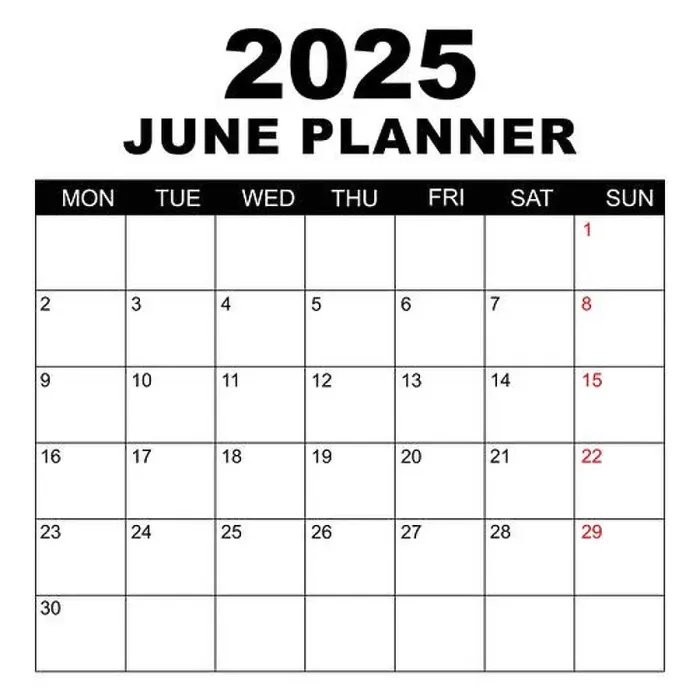 Framed Print : June 2025 Calendar. Week starts on Monday Framed Print : June 2025 Calendar. Week starts on Monday