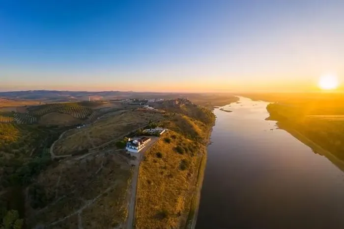 Framed Print : Juromenha castle, village and Guadiana river drone aerial view at sunrise in Alentejo, Portugal Framed Print : Juromenha castle, village and Guadiana river drone aerial view at sunrise in Alentejo, Portugal