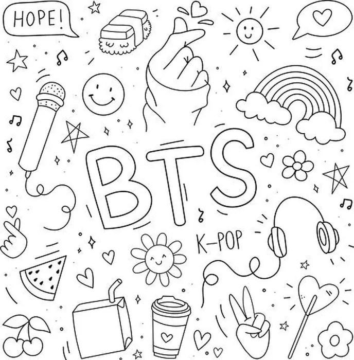 Framed Print : K-pop set. Symbols from the popular Korean music trend