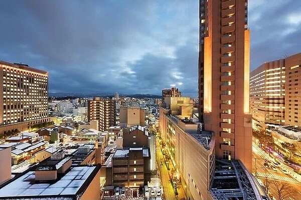 Kanazawa, Ishikawa, Japan downtown city skyline in winter at twilight