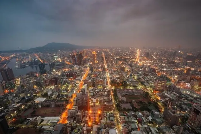Framed Print : Kaohsiung, Taiwan cityscape at dusk from above looking towards Kaohsiung Harbor Framed Print : Kaohsiung, Taiwan cityscape at dusk from above looking towards Kaohsiung Harbor