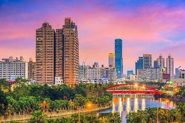 Kaohsiung, Taiwan downtown city skyline on Love River
