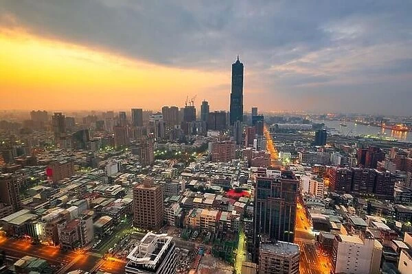 Kaohsiung, Taiwan Skyline at twilight from above