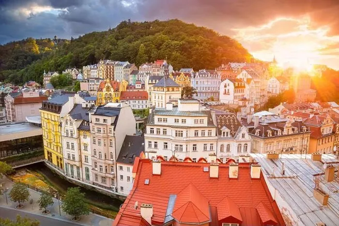 Framed Print : Karlovy Vary, Czech Republic. Aerial image of Karlovy Vary (Carlsbad), located in western Bohemia at beautiful sunset Framed Print : Karlovy Vary, Czech Republic. Aerial image of Karlovy Vary (Carlsbad), located in western Bohemia at beautiful sunset