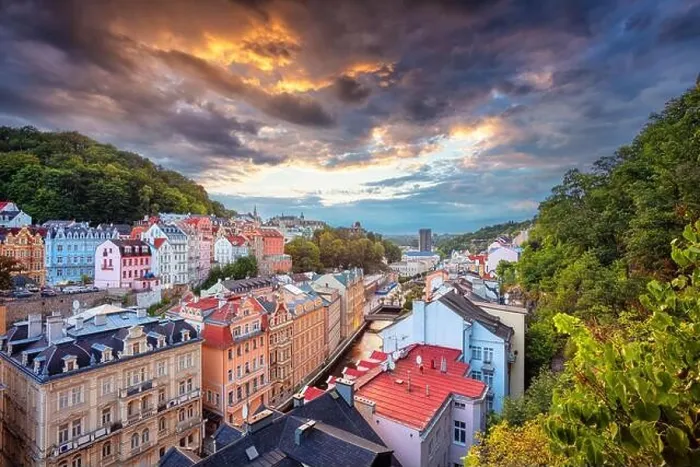 Framed Print : Karlovy Vary, Czech Republic. Aerial image of Karlovy Vary (Carlsbad), located in western Bohemia at beautiful sunset Framed Print : Karlovy Vary, Czech Republic. Aerial image of Karlovy Vary (Carlsbad), located in western Bohemia at beautiful sunset