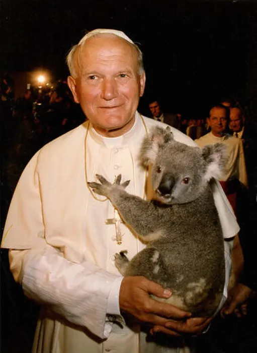 Framed Print : Karol Wojtyla, Pope John Paul II holding a koala Framed Print : Karol Wojtyla, Pope John Paul II holding a koala