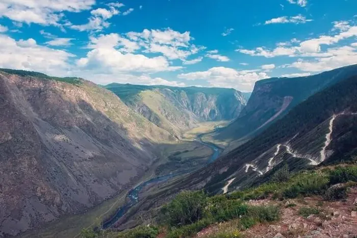 Framed Print : Katu Yaryk mountain pass and the valley of the river of Chulyshman. Altai Republic, Russia, beautiful summer day