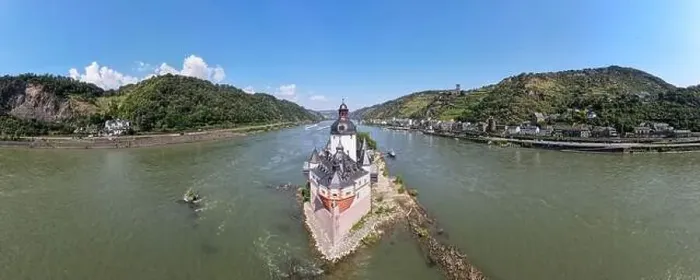 Framed Print : Kaub, Germany - 20 July 2024: drone view at Pfalzgrafenstein water fort on river Rhine at Kaub in Germany Framed Print : Kaub, Germany - 20 July 2024: drone view at Pfalzgrafenstein water fort on river Rhine at Kaub in Germany