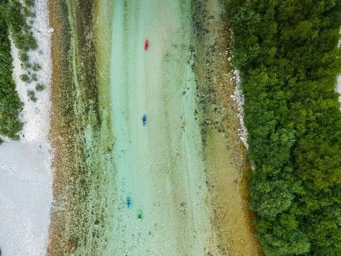 Framed Print : Kayak and Rafting Adventure Sport on River Soca in Bovec, Slovenia. Aerial Drone Top Down View Framed Print : Kayak and Rafting Adventure Sport on River Soca in Bovec, Slovenia. Aerial Drone Top Down View