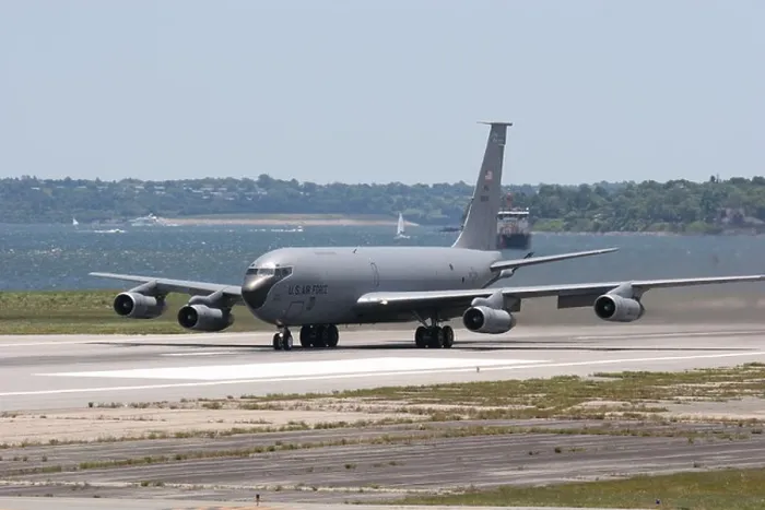 Framed Print : A KC 135 starts to take off from Quonset State airport in North Kingstown Rhode Island