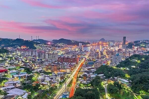 Keelung City, Taiwan skyline at twilight