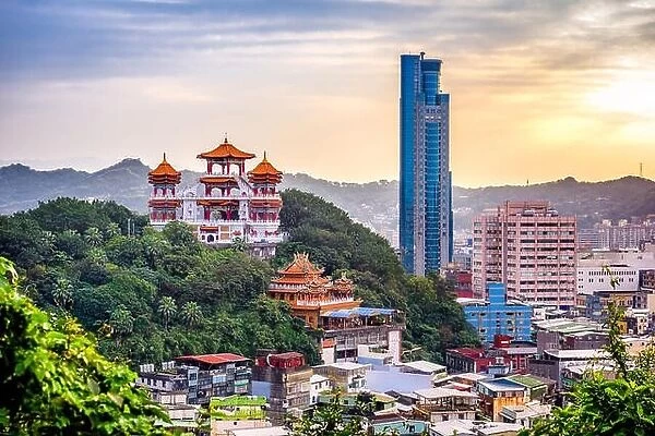 Keelung, Taiwan temples and cityscape