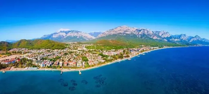 Framed Print : Kemer city beach aerial panoramic view. Kemer is a seaside resort town in Antalya Province in Turkey Framed Print : Kemer city beach aerial panoramic view. Kemer is a seaside resort town in Antalya Province in Turkey