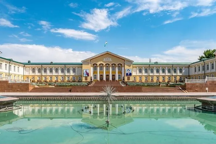 Framed Print : Khujand Arbob Cultural Palace View with Waving Tajikistan Flag and Portraits of Ismoil Somoni Framed Print : Khujand Arbob Cultural Palace View with Waving Tajikistan Flag and Portraits of Ismoil Somoni