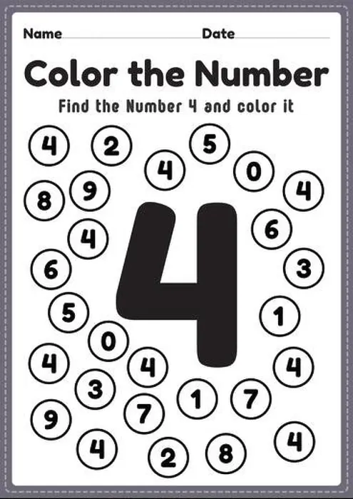 Framed Print : Kindergarten math worksheet, number 4 coloring maths activities for preschool kids to learn basic mathematics skills in a printable page Framed Print : Kindergarten math worksheet, number 4 coloring maths activities for preschool kids to learn basic mathematics skills in a printable page