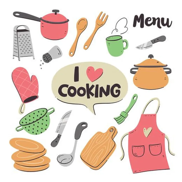 Framed Print : Kitchen tools and appliances. Cute illustration with isolated cooking objects in vector format Framed Print : Kitchen tools and appliances. Cute illustration with isolated cooking objects in vector format