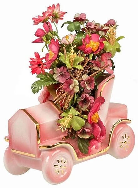 kitsch / cards / souvenir, car as flower vase, scrap-picture, Italy, circa 1987, Additional-Rights-Clearance-Info-Not-Available