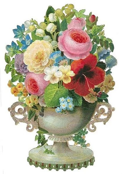 kitsch / cards / souvenir, flower vase, scrap-picture, Germany, 1863, Additional-Rights-Clearences-Not Available