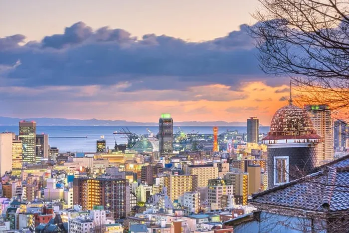 Framed Print : Kobe, Hyogo, Japan cityscape from historic Kitano district at dusk Framed Print : Kobe, Hyogo, Japan cityscape from historic Kitano district at dusk