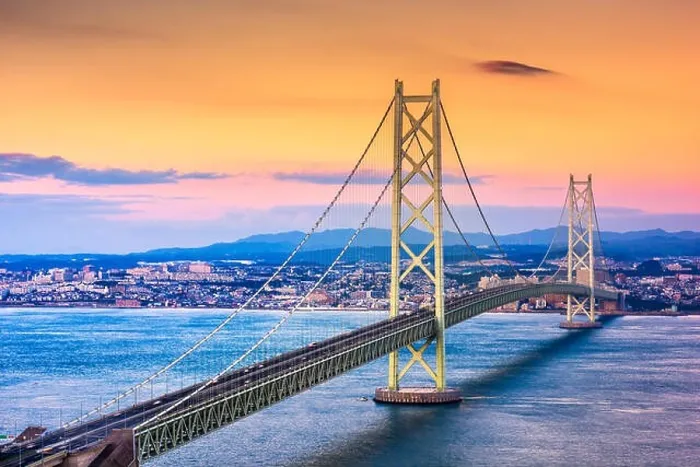 Framed Print : Kobe, Japan at Akashi Kaikyo Bridge at dusk over the Seto Inland Sea Framed Print : Kobe, Japan at Akashi Kaikyo Bridge at dusk over the Seto Inland Sea