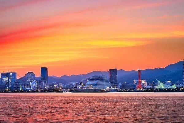 Kobe, Japan port skyline at dusk