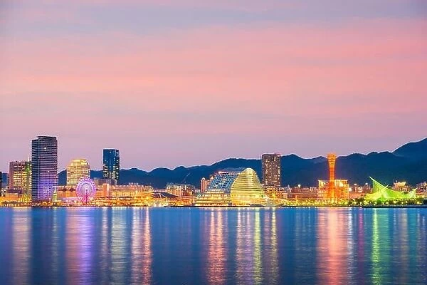 Kobe, Japan port skyline on the Seto Inland Sea at dusk