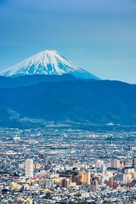 Framed Print : Kofu, Japan skyline with Mt. Fuji at dusk Framed Print : Kofu, Japan skyline with Mt. Fuji at dusk