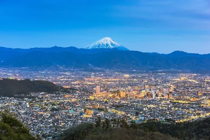 Framed Print : Kofu, Japan skyline with Mt. Fuji at dusk Framed Print : Kofu, Japan skyline with Mt. Fuji at dusk