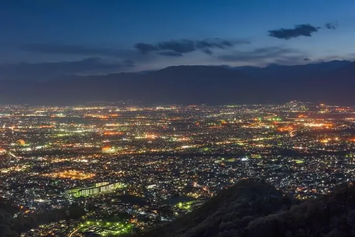 Framed Print : Kofu, Yamanashi, Japan city skyline from above at dusk Framed Print : Kofu, Yamanashi, Japan city skyline from above at dusk