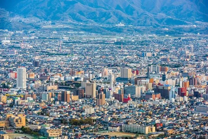 Framed Print : Kofu, Yamanashi, Japan downtown city skyline from the mountains at dusk Framed Print : Kofu, Yamanashi, Japan downtown city skyline from the mountains at dusk