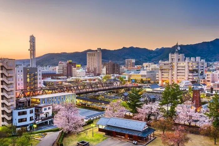 Framed Print : Kofu, Yamanashi, Japan downtown cityscape in springtime at dusk Framed Print : Kofu, Yamanashi, Japan downtown cityscape in springtime at dusk