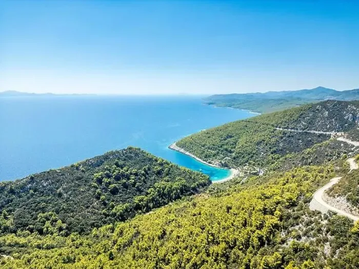 Framed Print : Korcula Island, Croatia - August 5, 2024: Aerial view of the Dalmatian coasts on the island of Korcula in Croatia Framed Print : Korcula Island, Croatia - August 5, 2024: Aerial view of the Dalmatian coasts on the island of Korcula in Croatia