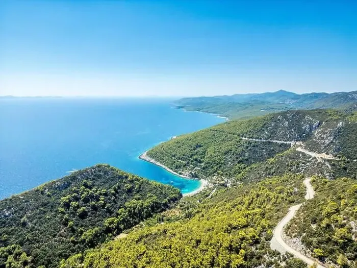 Framed Print : Korcula Island, Croatia - August 5, 2024: Aerial view of the Dalmatian coasts on the island of Korcula in Croatia Framed Print : Korcula Island, Croatia - August 5, 2024: Aerial view of the Dalmatian coasts on the island of Korcula in Croatia