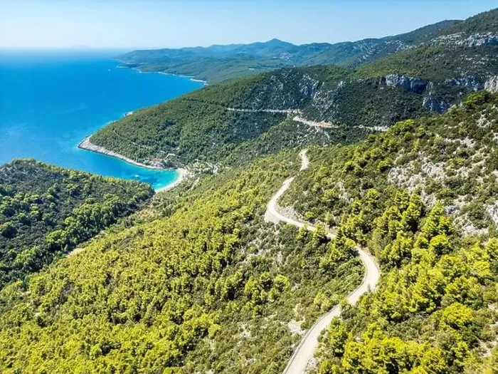 Framed Print : Korcula Island, Croatia - August 5, 2024: Aerial view of the Dalmatian coasts on the island of Korcula in Croatia Framed Print : Korcula Island, Croatia - August 5, 2024: Aerial view of the Dalmatian coasts on the island of Korcula in Croatia